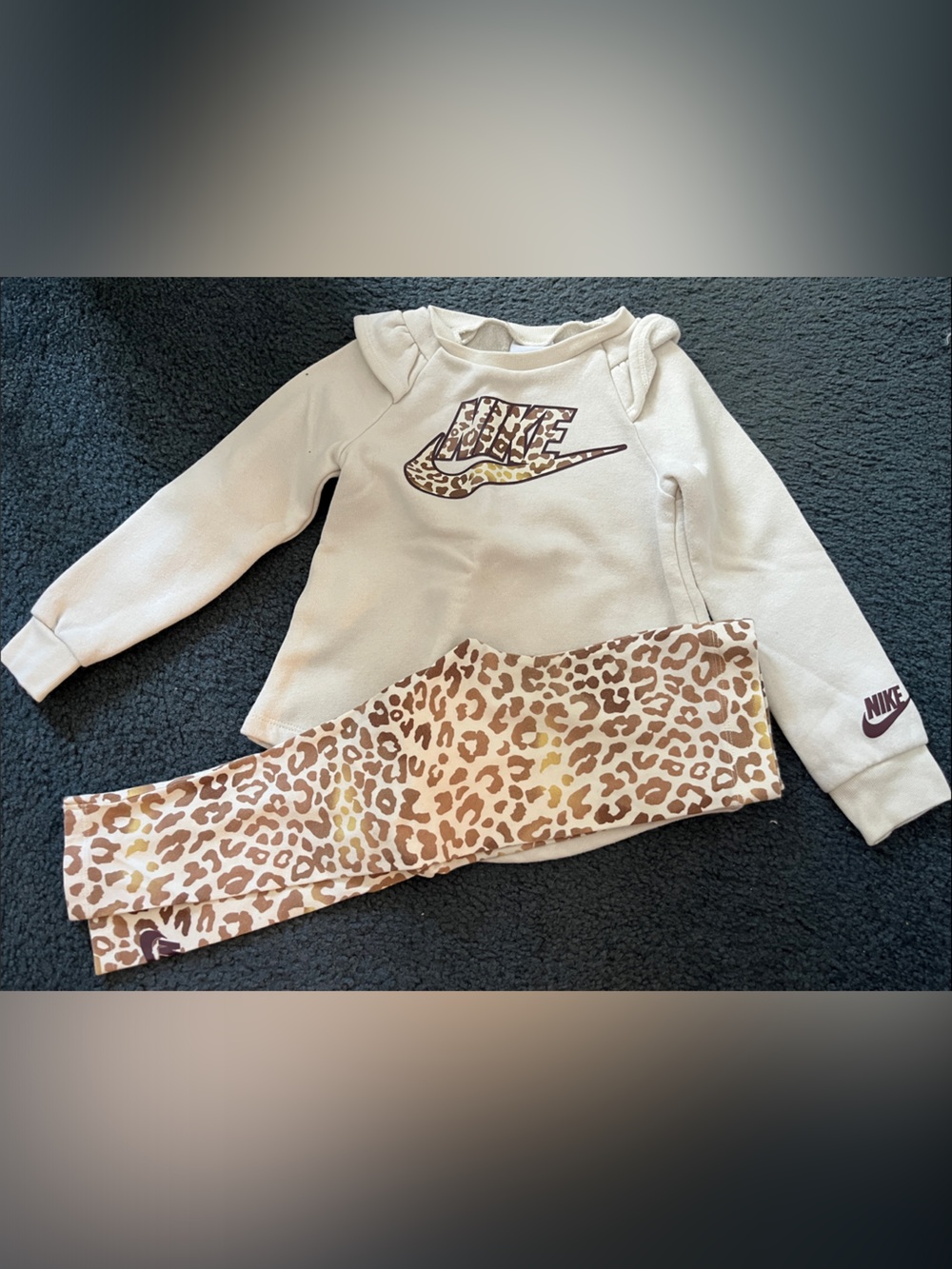 Nike Kids Cream Hoodie with Leopard-Print Leggings